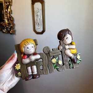 Vintage 80s Burwood Plastic Wall Plaque Faith Religious Children Flowers Decor